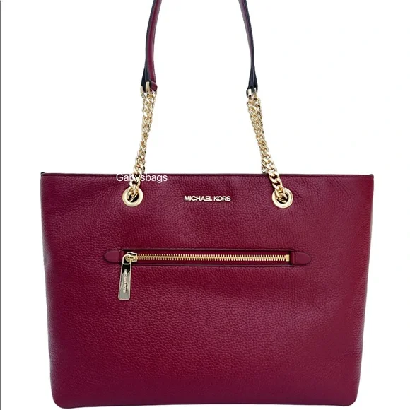 Michael Kors Jet Set Medium Front Pocket Chain Top Zip Tote Mulberry Leather - Picture 3 of 6